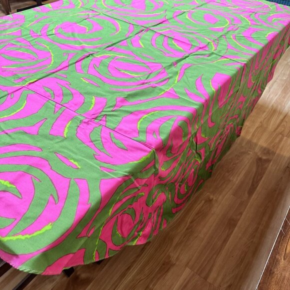 Vtg Retro Cloth Tablecloth Green Hot Pink Rectangle 40 x 48 1970s Groovy MCM - Picture 9 of 10